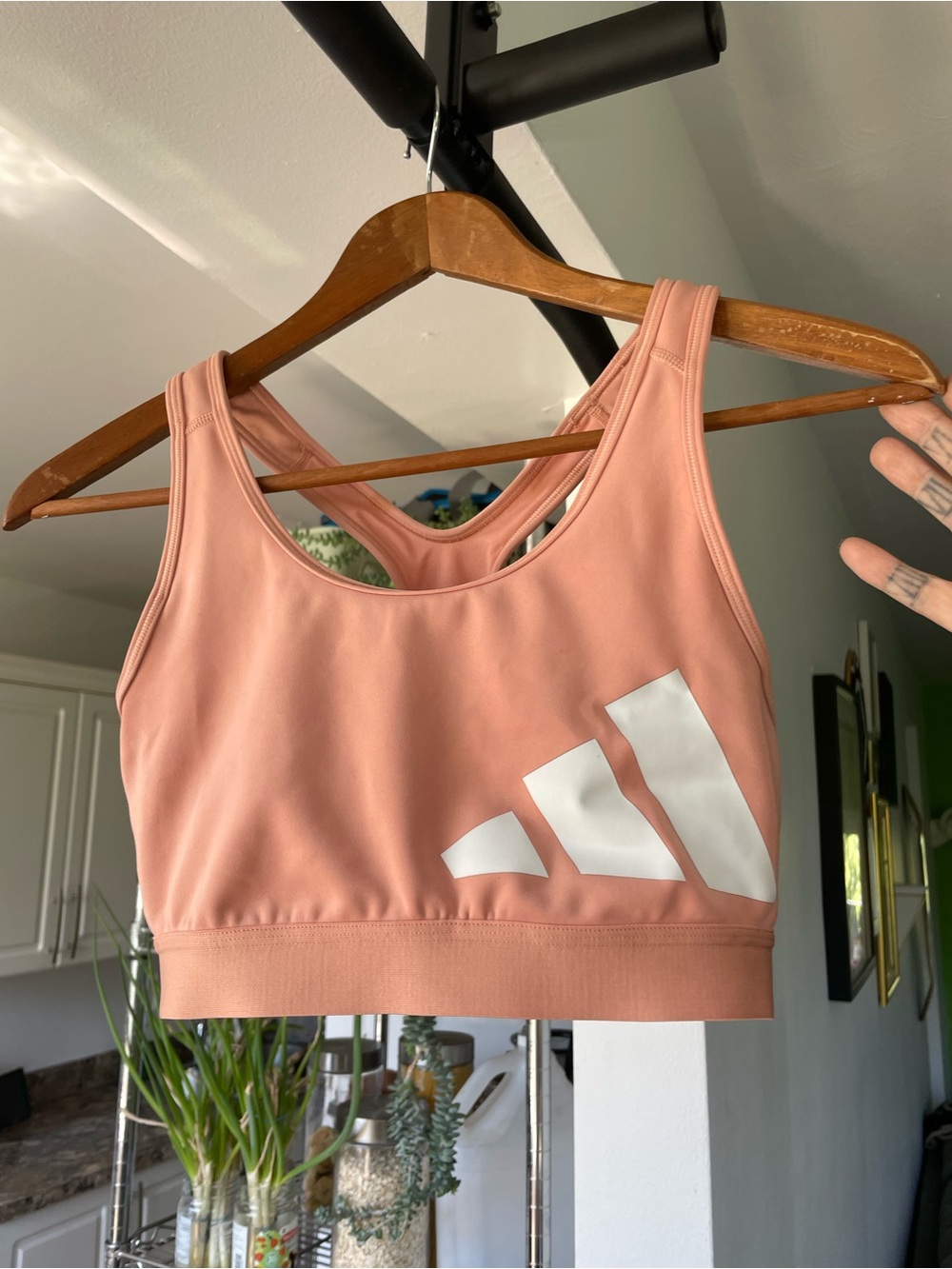 adidas Peach/Pink Racerback Sports Bra with White Logo